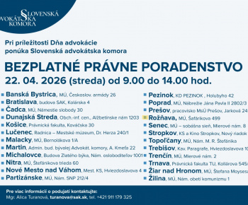 Aktuality / Bezplatné právne poradenstvo - 22.04.2026 - foto