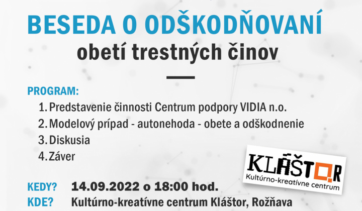 Pozvánka - Beseda o odškodňovaní obetí trestných činov